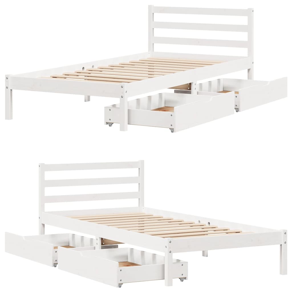 Bed Frame Without Mattress White 90X190 Cm Single Solid Wood Pine