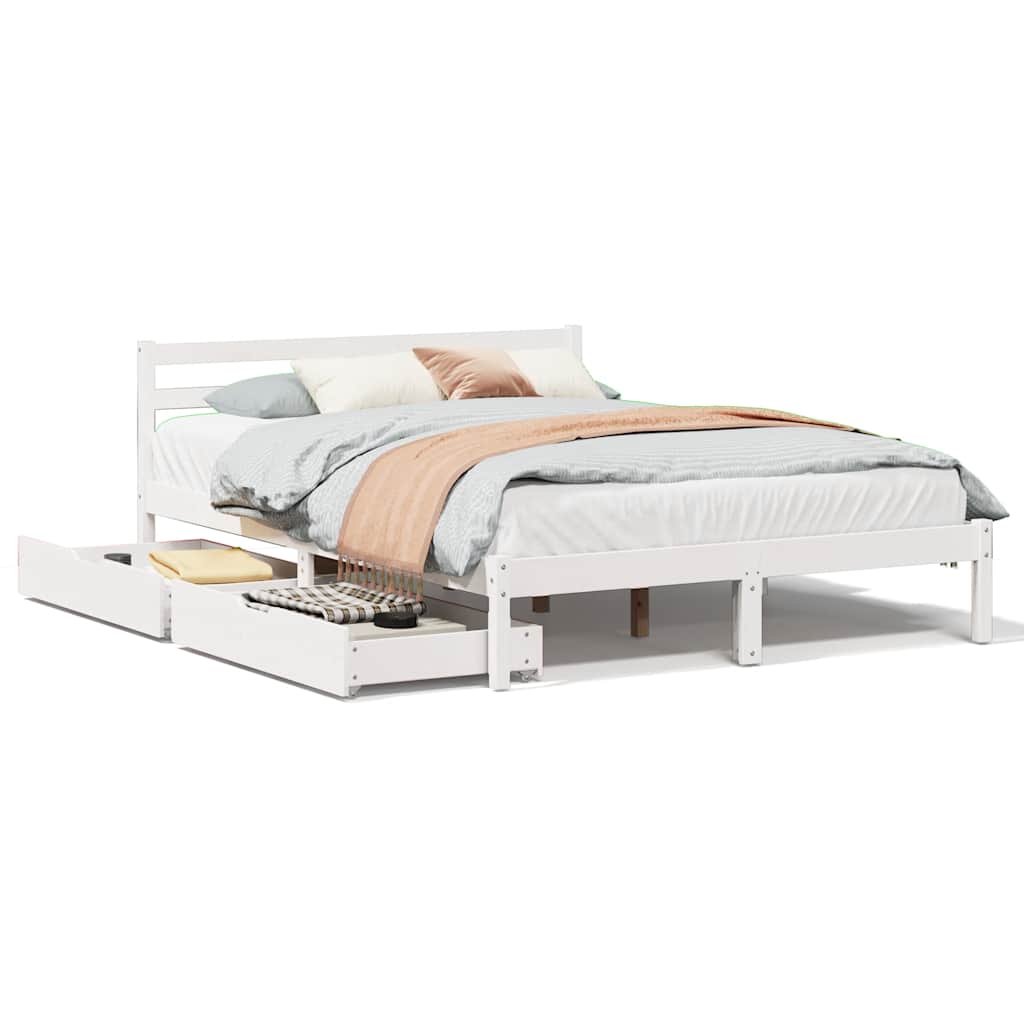Bed Frame Without Mattress White 135X190 Cm Double Solid Wood Pine