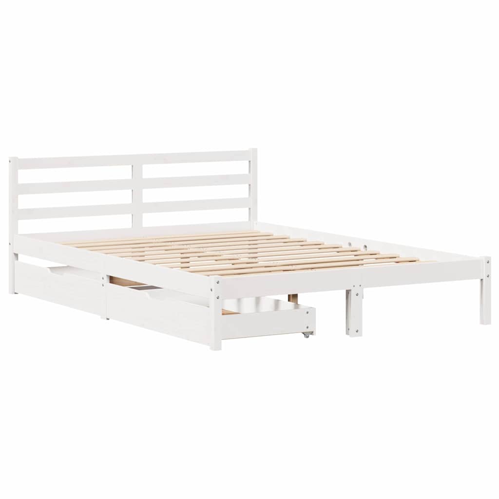 Bed Frame Without Mattress White 135X190 Cm Double Solid Wood Pine