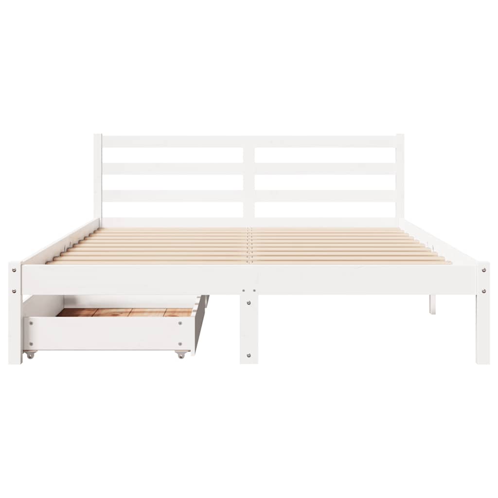 Bed Frame Without Mattress White 135X190 Cm Double Solid Wood Pine