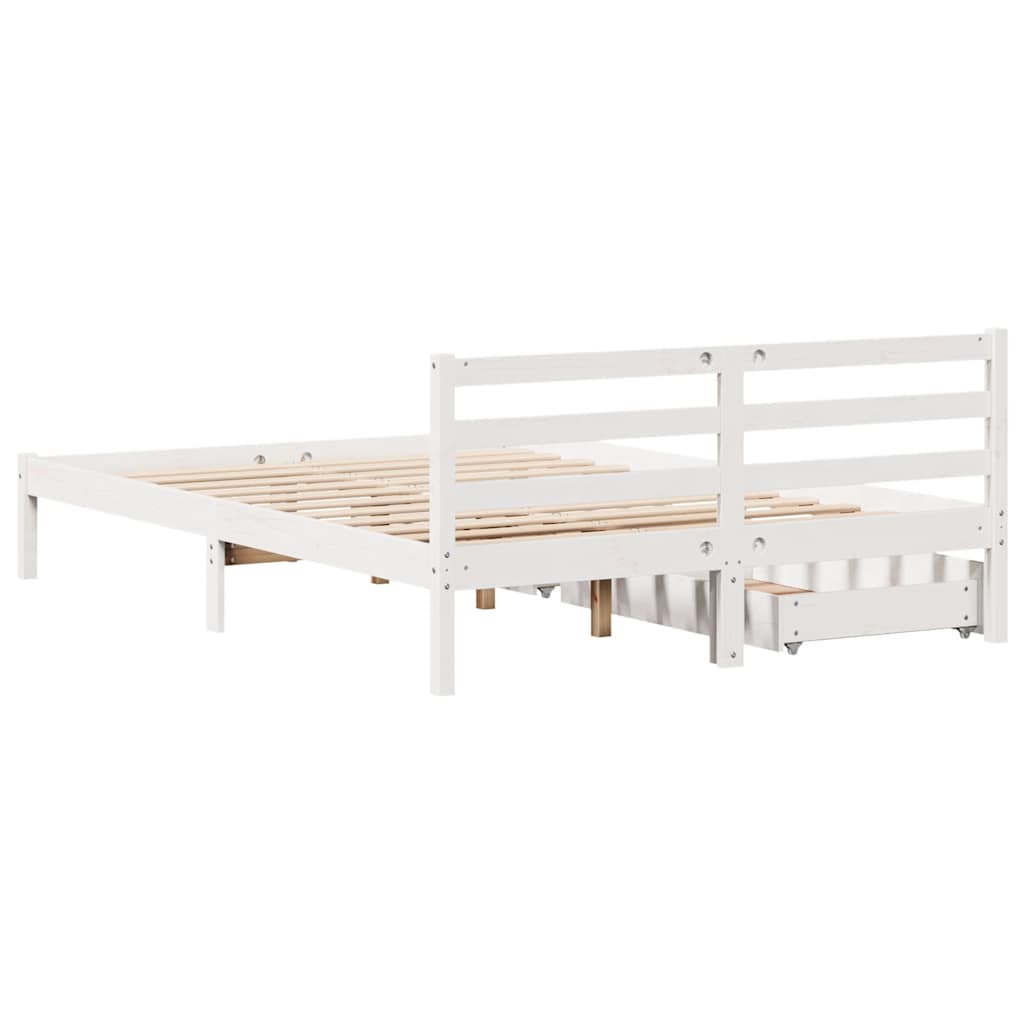 Bed Frame Without Mattress White 135X190 Cm Double Solid Wood Pine