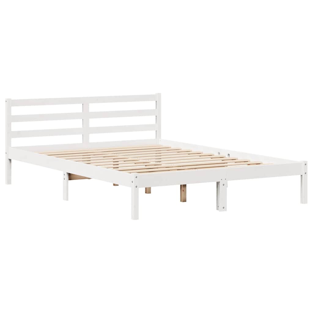 Bed Frame Without Mattress White 135X190 Cm Double Solid Wood Pine