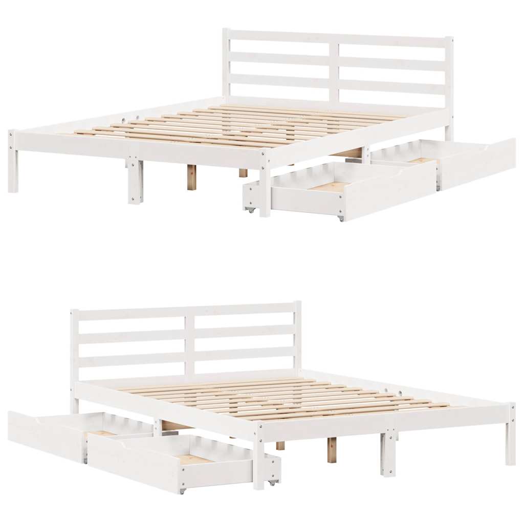 Bed Frame Without Mattress White 135X190 Cm Double Solid Wood Pine