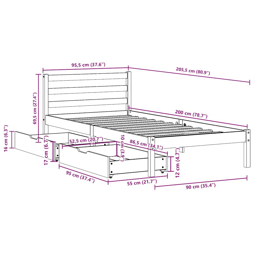 Bed Frame Without Mattress White 90X200 Cm Solid Wood Pine