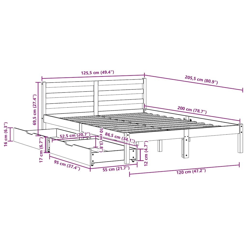 Bed Frame Without Mattress 120X200 Cm Solid Wood Pine