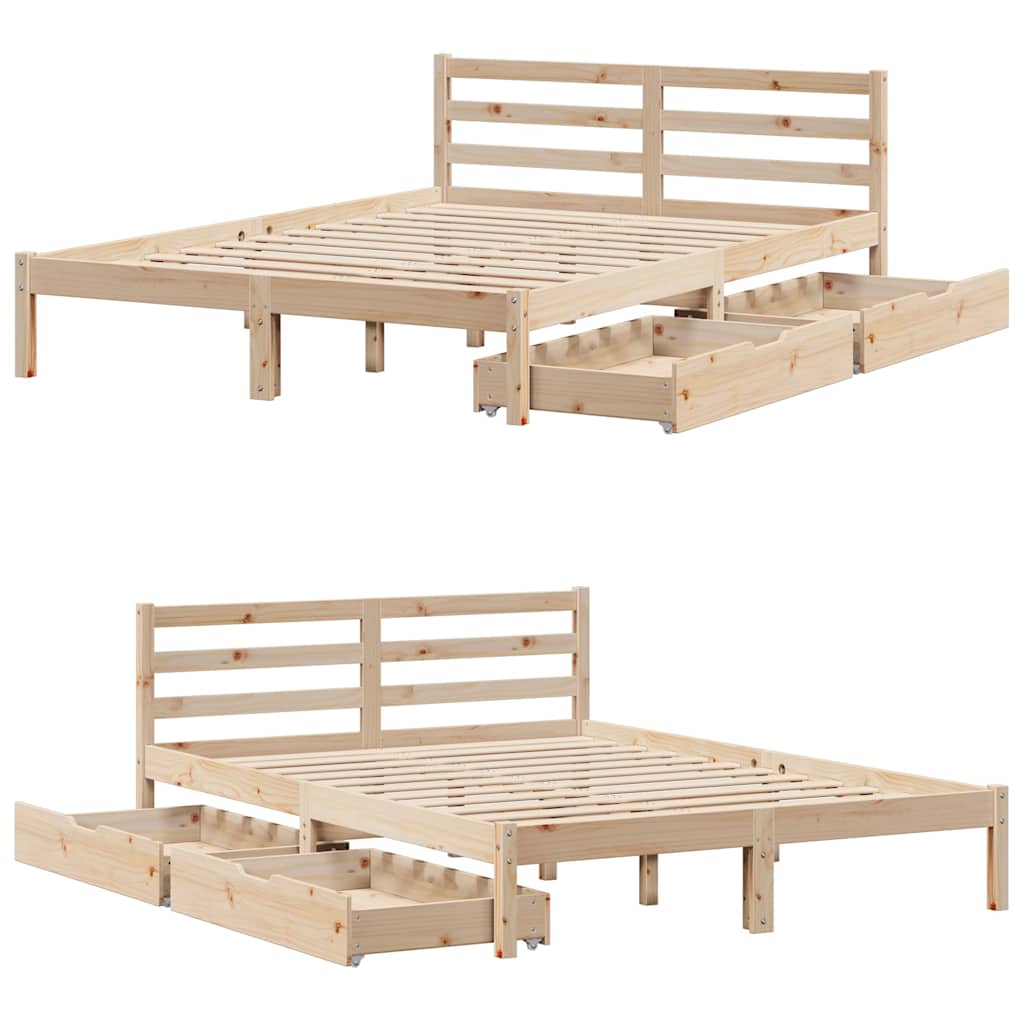 Bed Frame Without Mattress 140X200 Cm Solid Wood Pine