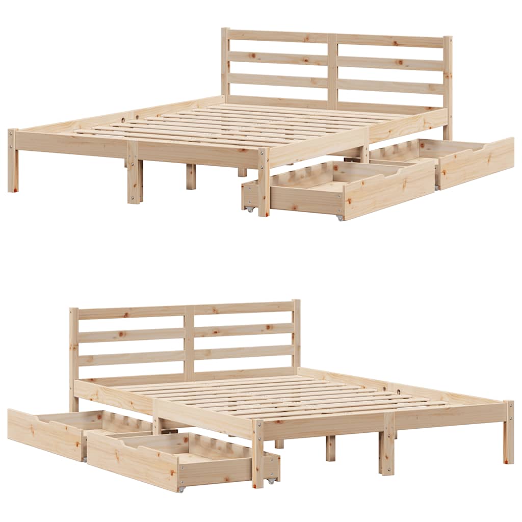 Bed Frame Without Mattress 150X200 Cm King Size Solid Wood Pine