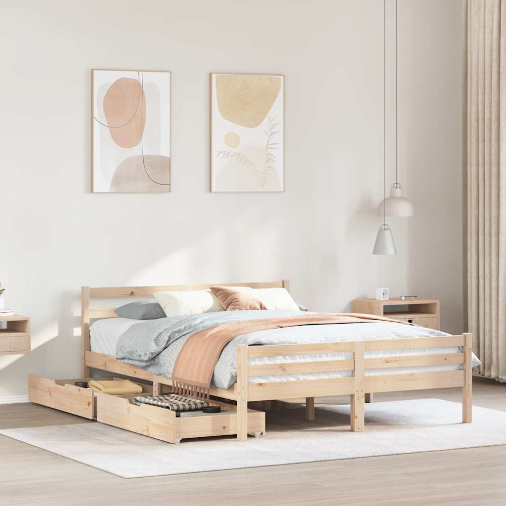 Bed Frame Without Mattress Double Solid Wood Pine