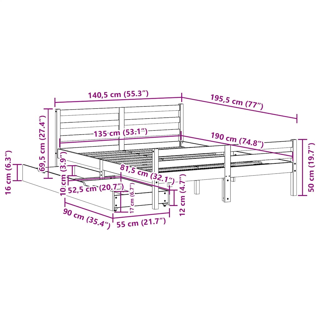 Bed Frame Without Mattress Double Solid Wood Pine