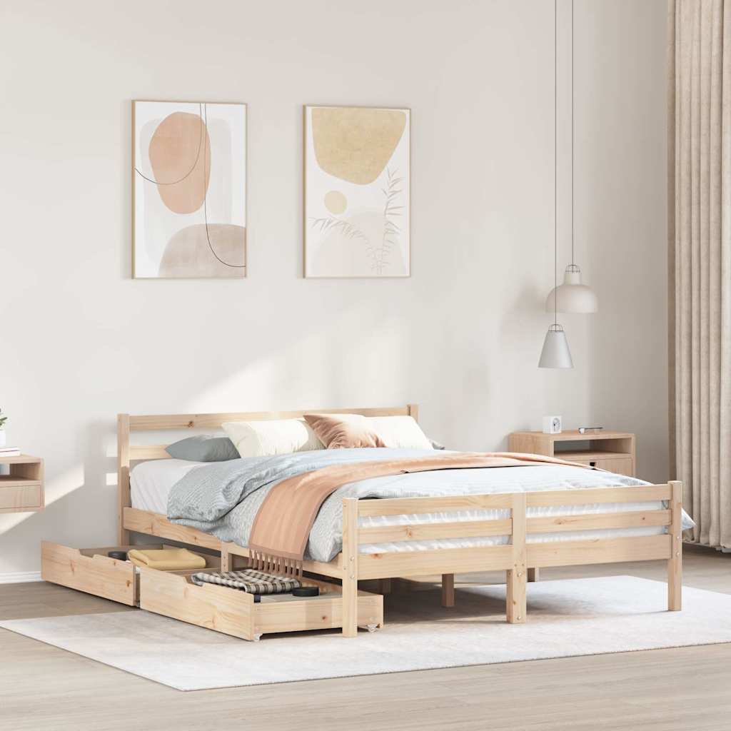 Bed Frame Without Mattress Double Solid Wood Pine
