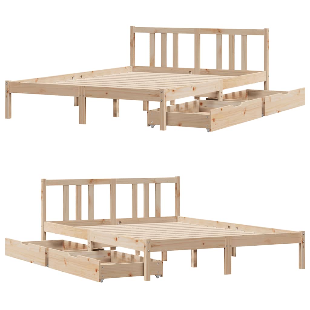 Bed Frame Without Mattress Double Solid Wood Pine