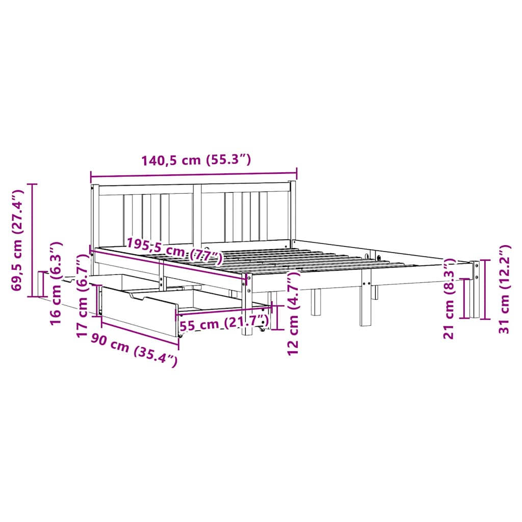 Bed Frame Without Mattress Double Solid Wood Pine