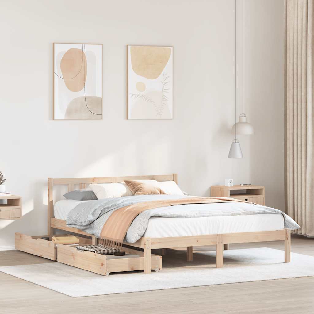 Bed Frame Without Mattress Double Solid Wood Pine