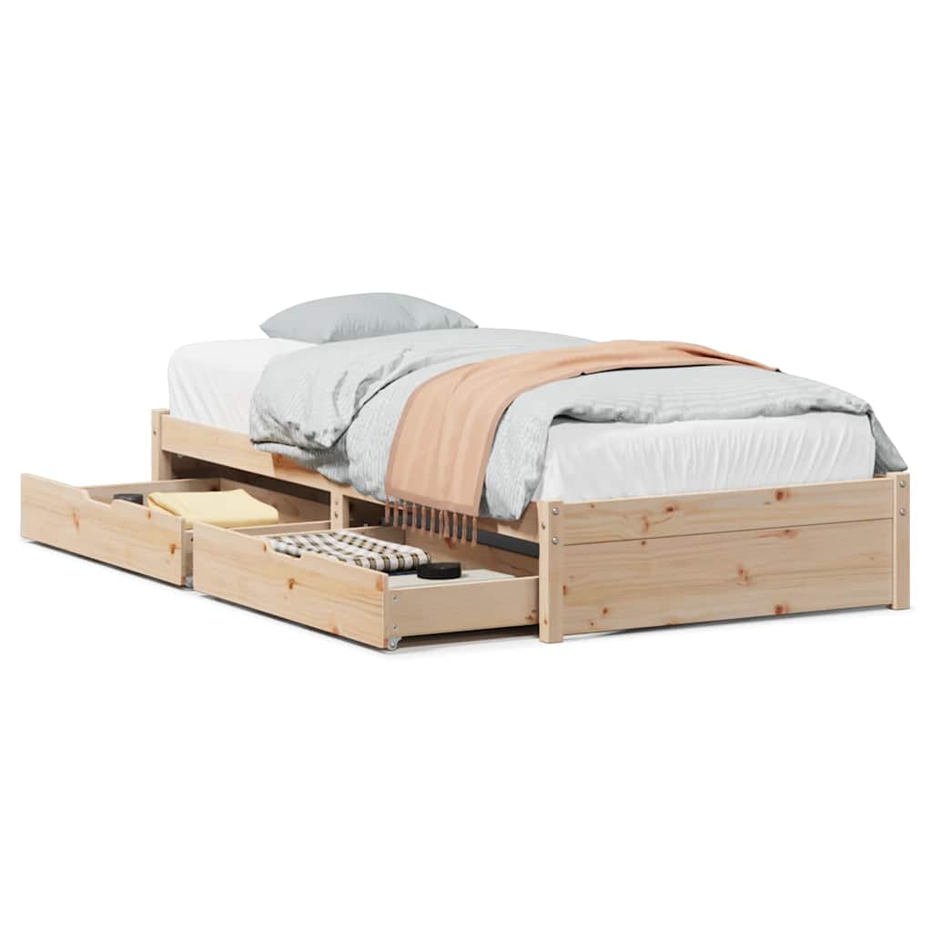Bed Frame Pine Solid Wood Small Single Storage Natural White Wax brown 195.5 cm