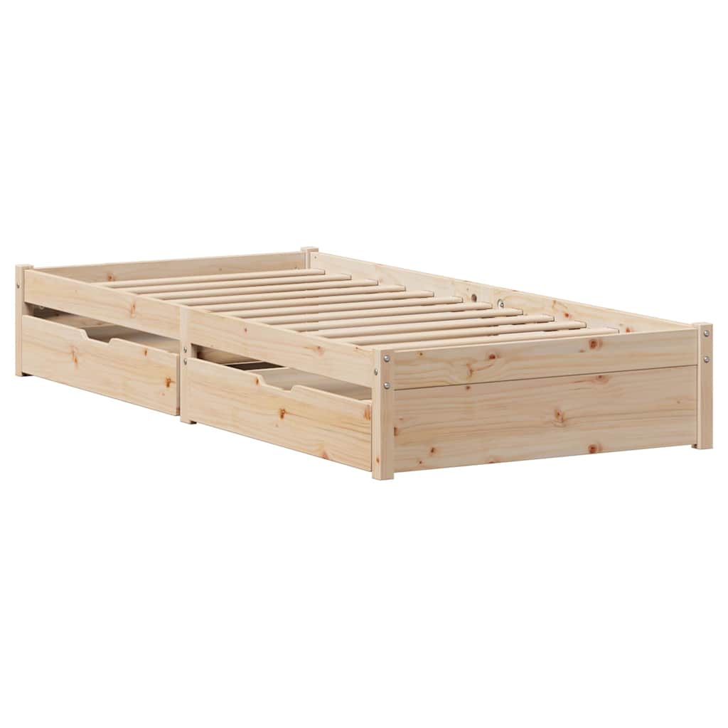 Bed Frame Pine Solid Wood Small Single Storage Natural White Wax brown 195.5 cm