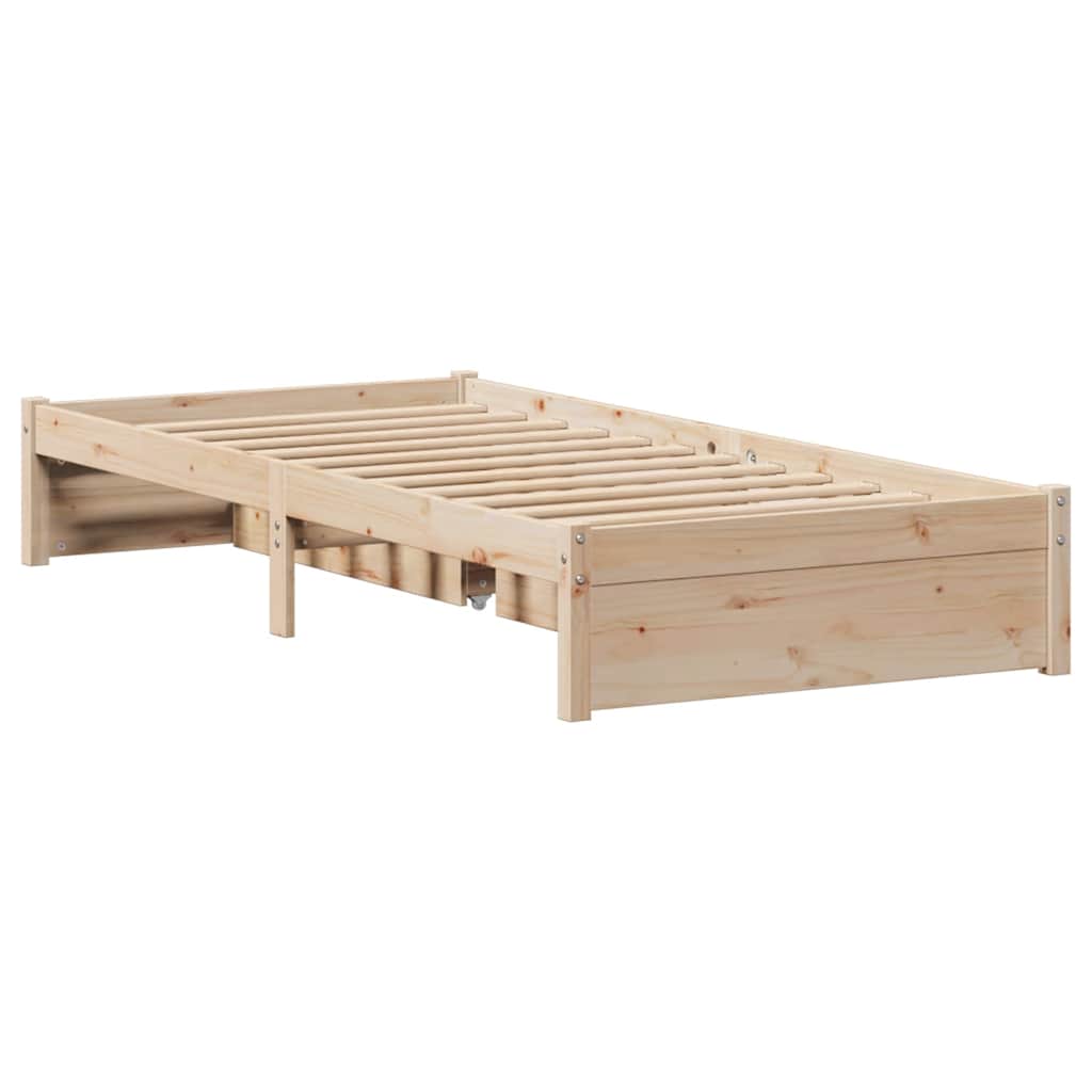 Bed Frame Pine Solid Wood Small Single Storage Natural White Wax brown 195.5 cm