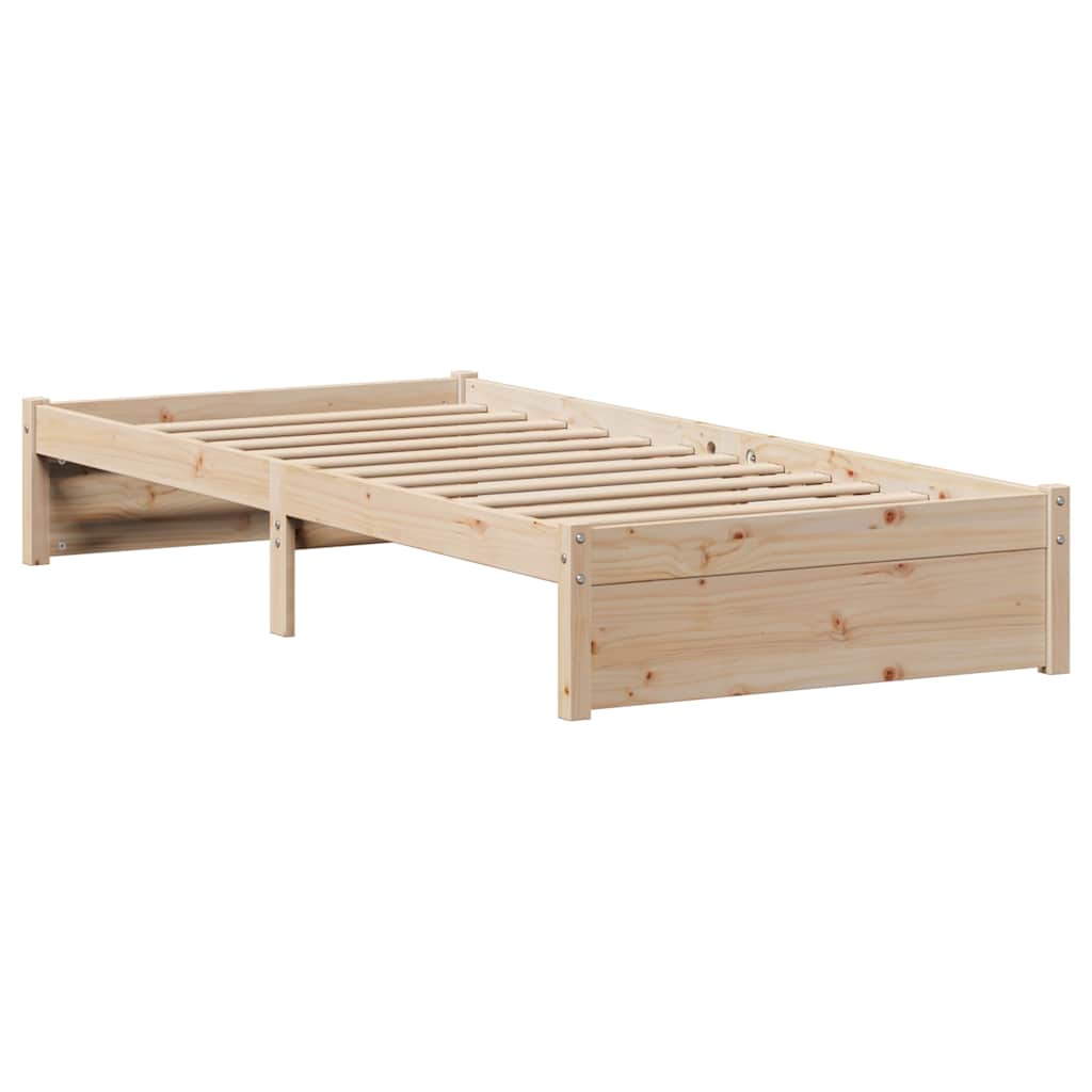 Bed Frame Pine Solid Wood Small Single Storage Natural White Wax brown 195.5 cm
