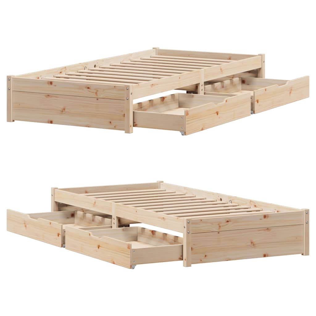 Bed Frame Pine Solid Wood Small Single Storage Natural White Wax brown 195.5 cm