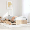 Bed Frame Pine Solid Wood Small Single Storage Natural White Wax brown 195.5 cm