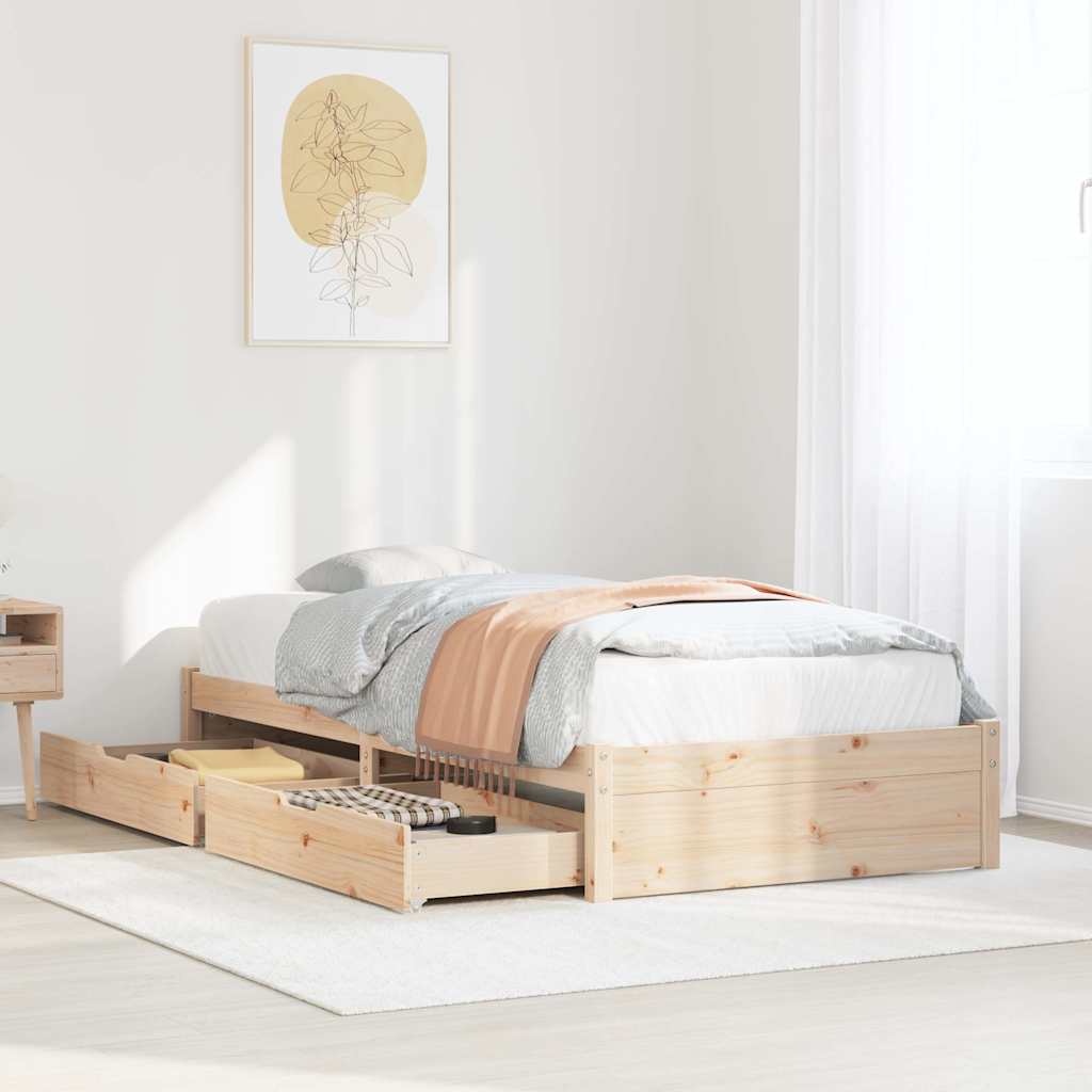 Bed Frame Pine Solid Wood Small Single Storage Natural White Wax brown 195.5 cm