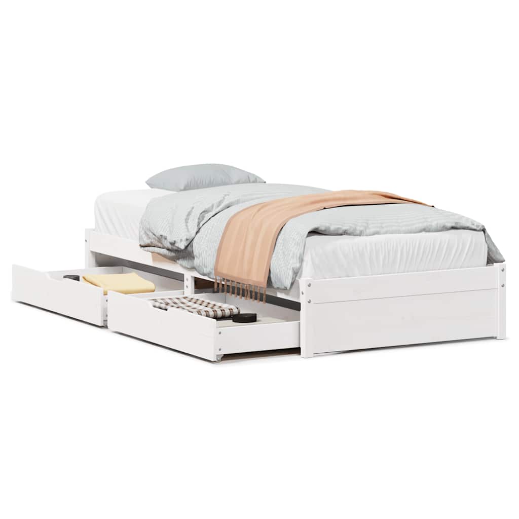 Bed Frame Pine Solid Wood Small Single Storage Natural White Wax brown 195.5 cm