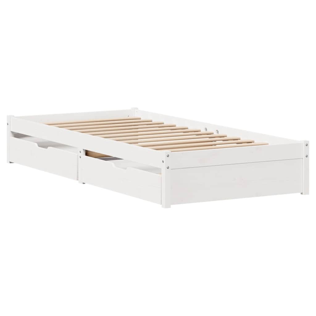 Bed Frame Pine Solid Wood Small Single Storage Natural White Wax brown 195.5 cm