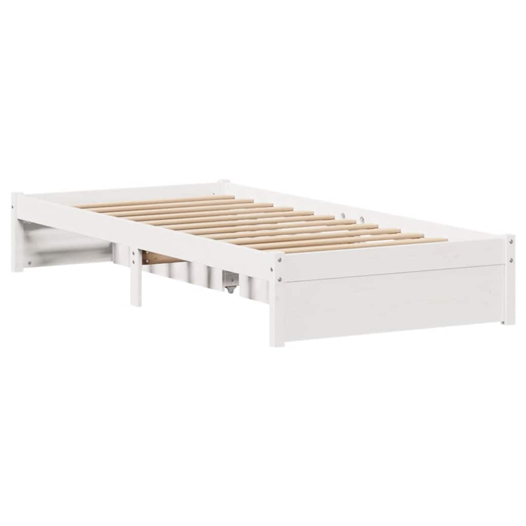 Bed Frame Pine Solid Wood Small Single Storage Natural White Wax brown 195.5 cm