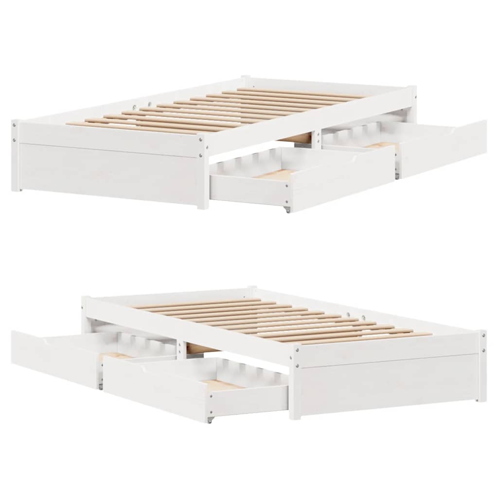 Bed Frame Pine Solid Wood Small Single Storage Natural White Wax brown 195.5 cm