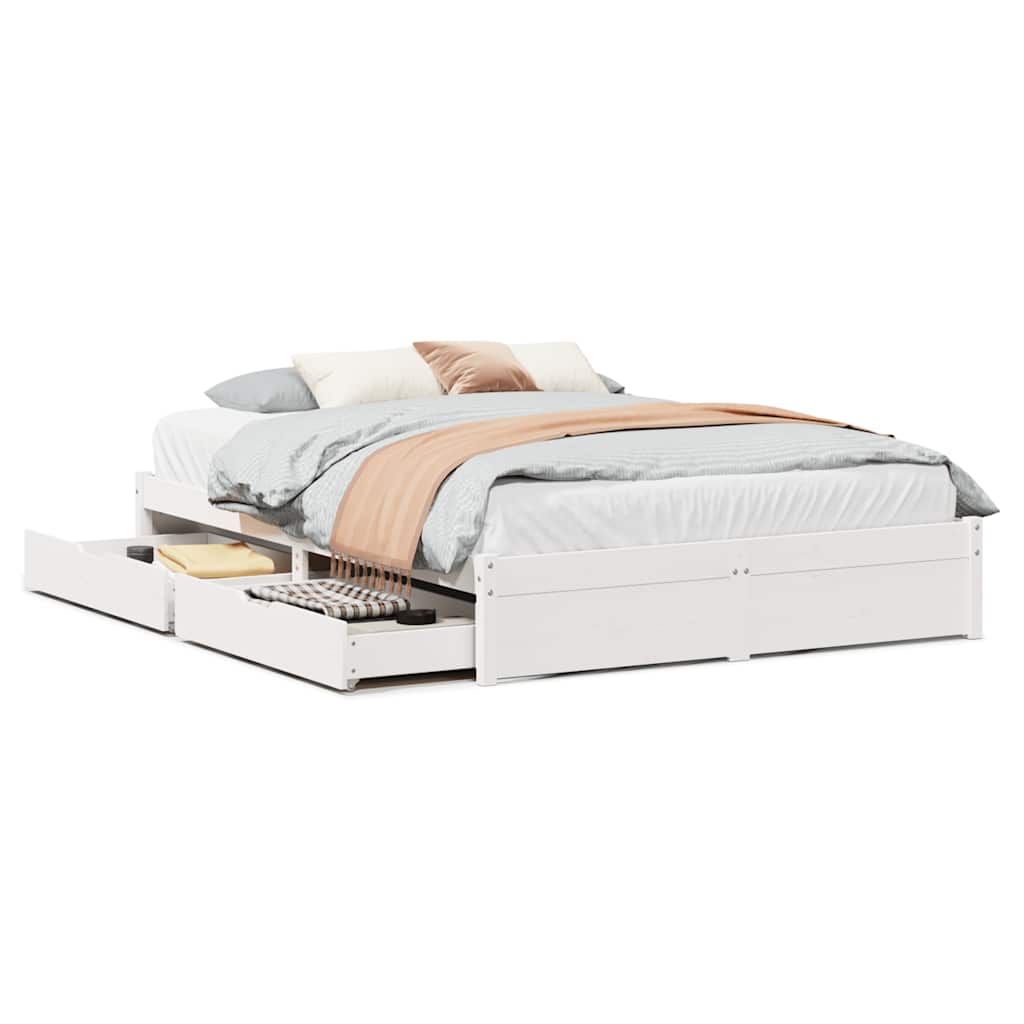 Bed Frame Without Mattress White 140X200 Cm Solid Wood Pine