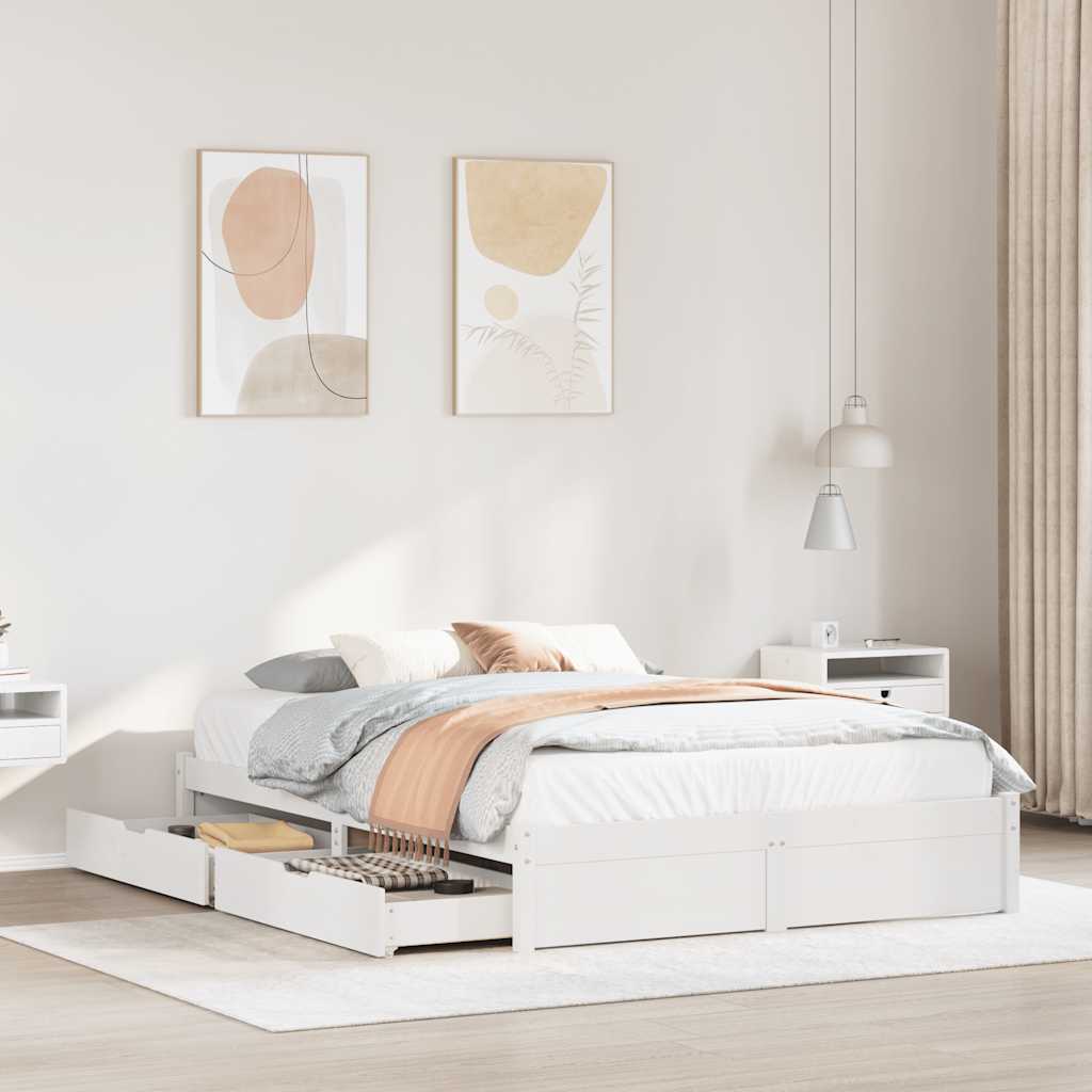 Bed Frame Without Mattress White 140X200 Cm Solid Wood Pine