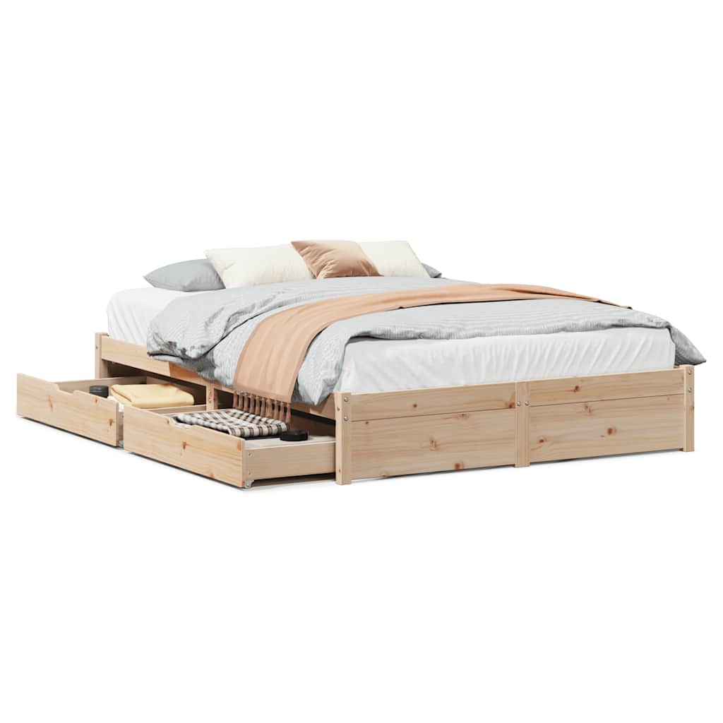 Bed Frame Without Mattress 150X200 Cm King Size Solid Wood Pine
