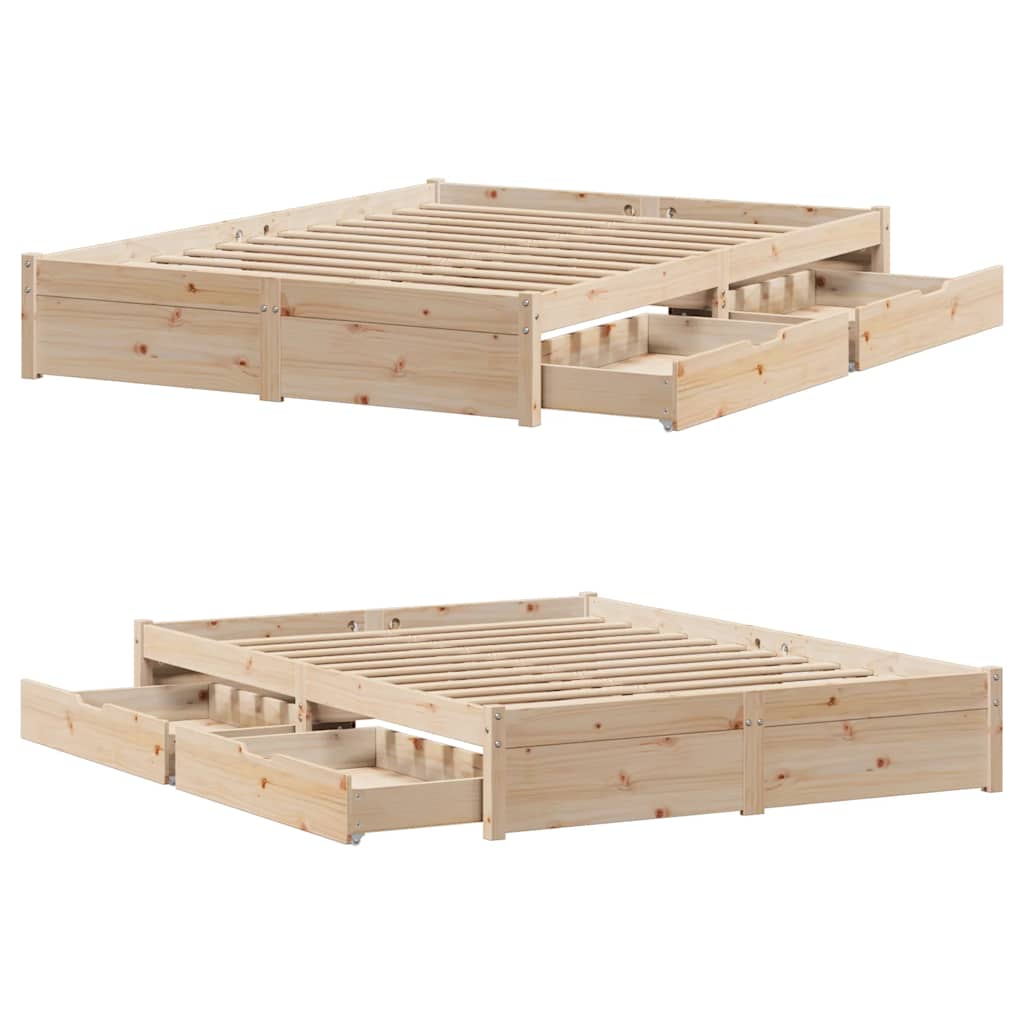 Bed Frame Without Mattress 150X200 Cm King Size Solid Wood Pine