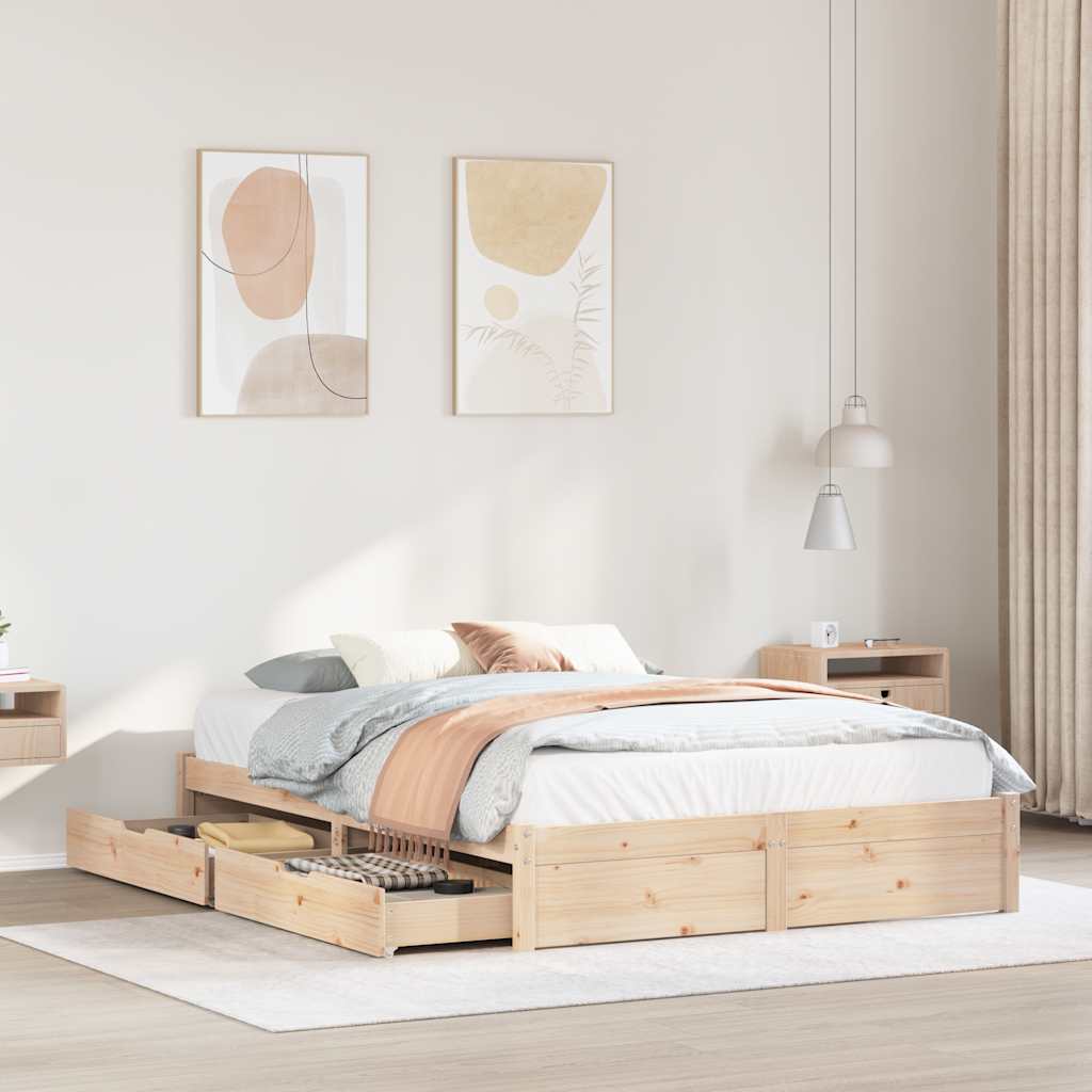 Bed Frame Without Mattress 150X200 Cm King Size Solid Wood Pine