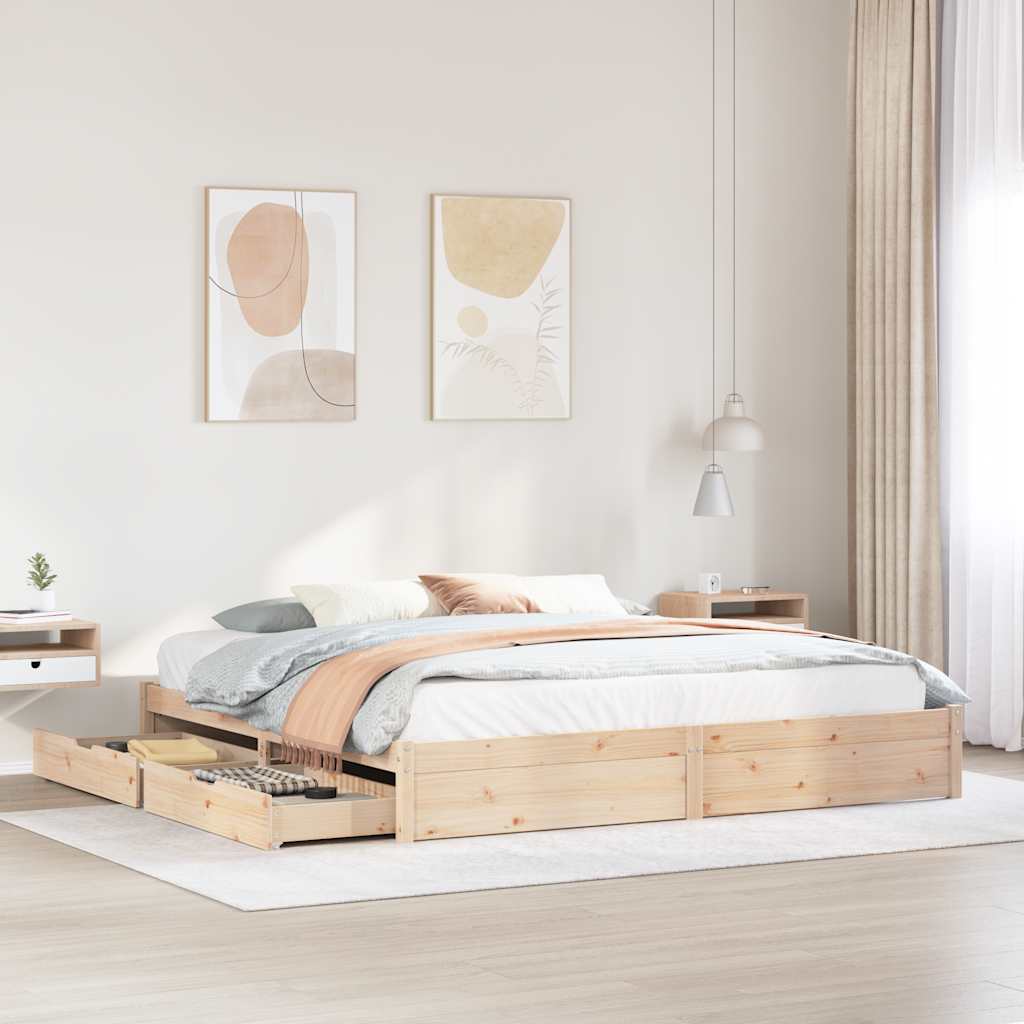 Bed Frame Without Mattress 200X200 Cm Solid Wood Pine