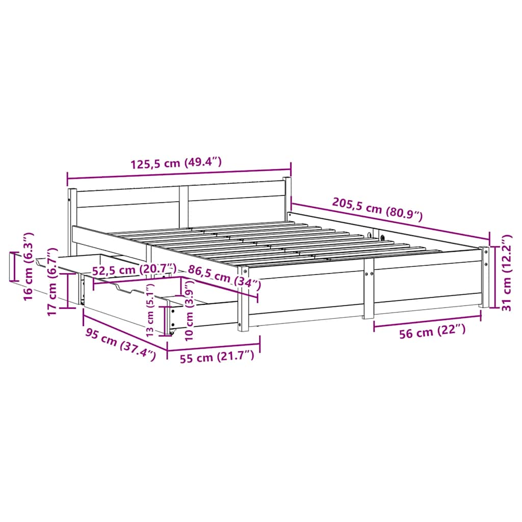 Bed Frame Without Mattress Solid Wood Pine