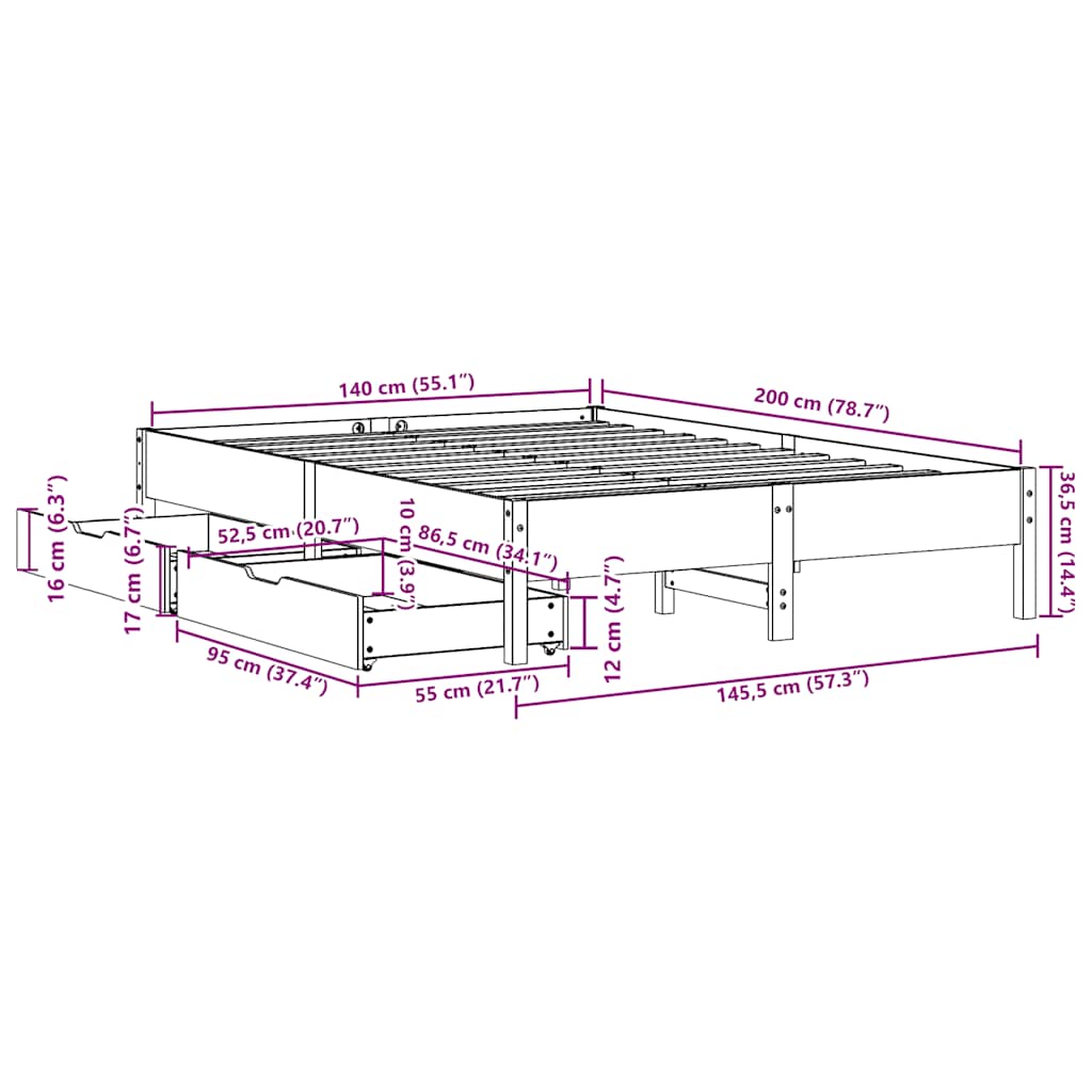 Bed Frame Without Mattress Solid Wood Pine