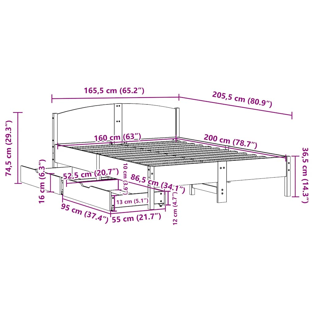 Bed Frame Without Mattress Solid Wood Pine