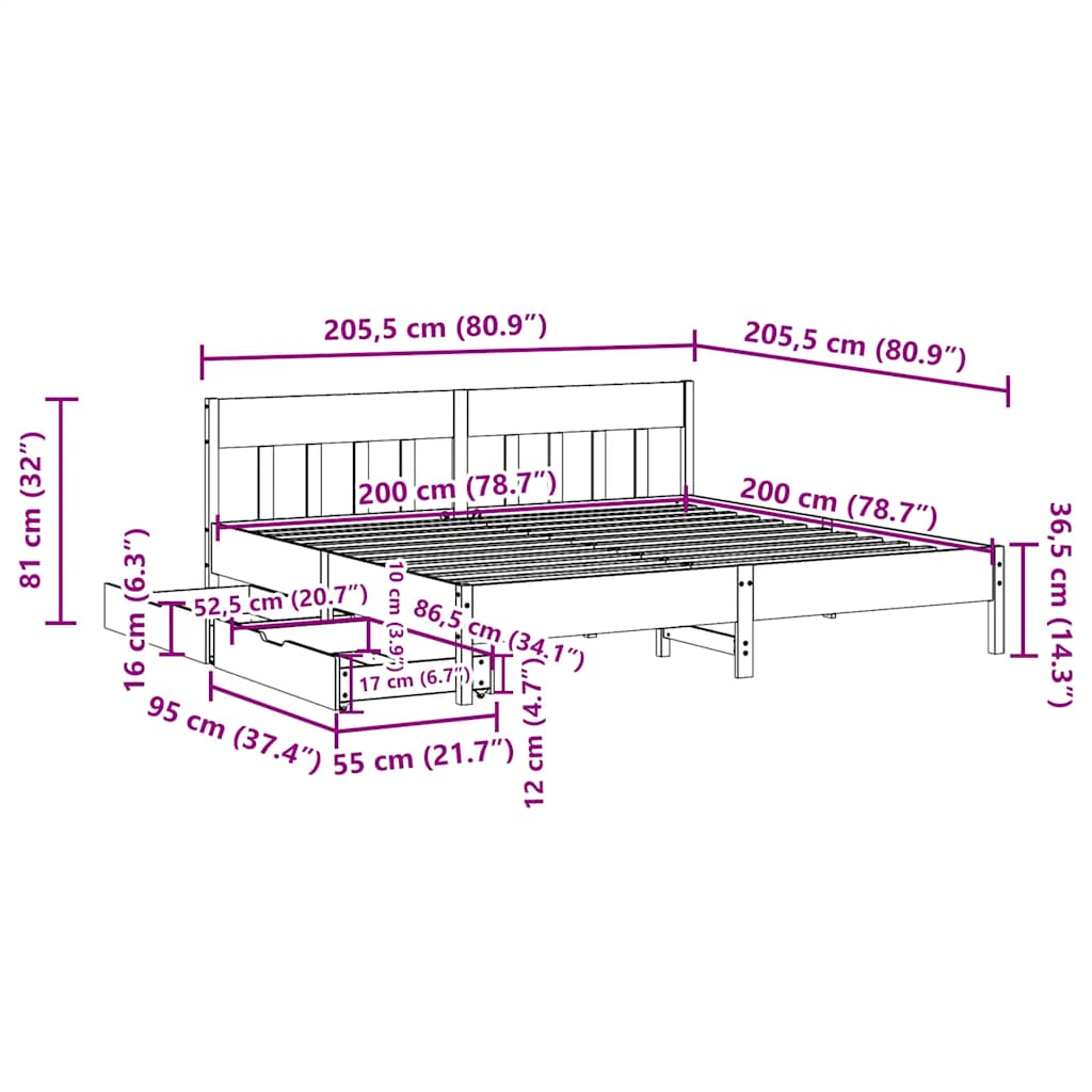 Bed Frame Without Mattress Small Single Solid Wood Pine Natural Wax Brown White