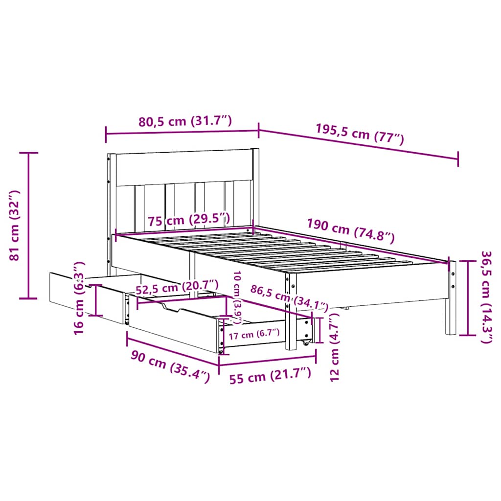 Bed Frame Without Mattress Small Single Solid Wood Pine