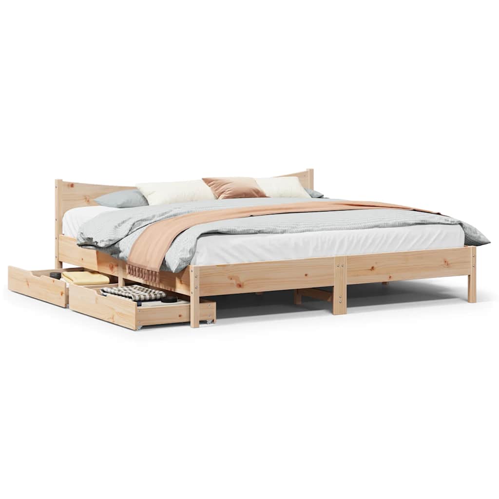 Bed Frame With Drawers Double Solid Wood Pine