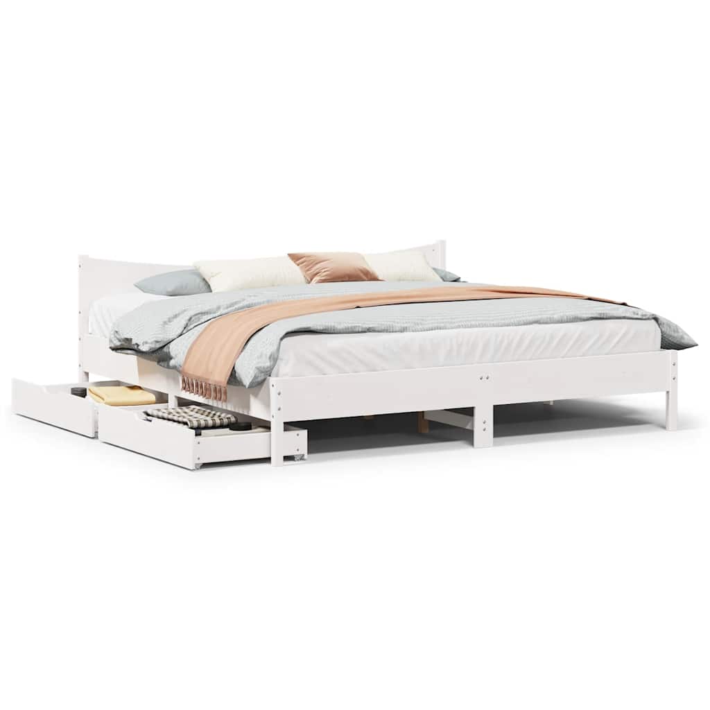 Bed Frame With Drawers Double Solid Wood Pine