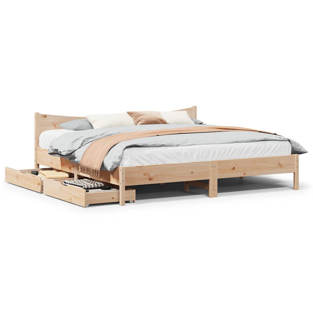 Bed Frame With Drawers Double Solid Wood Pine