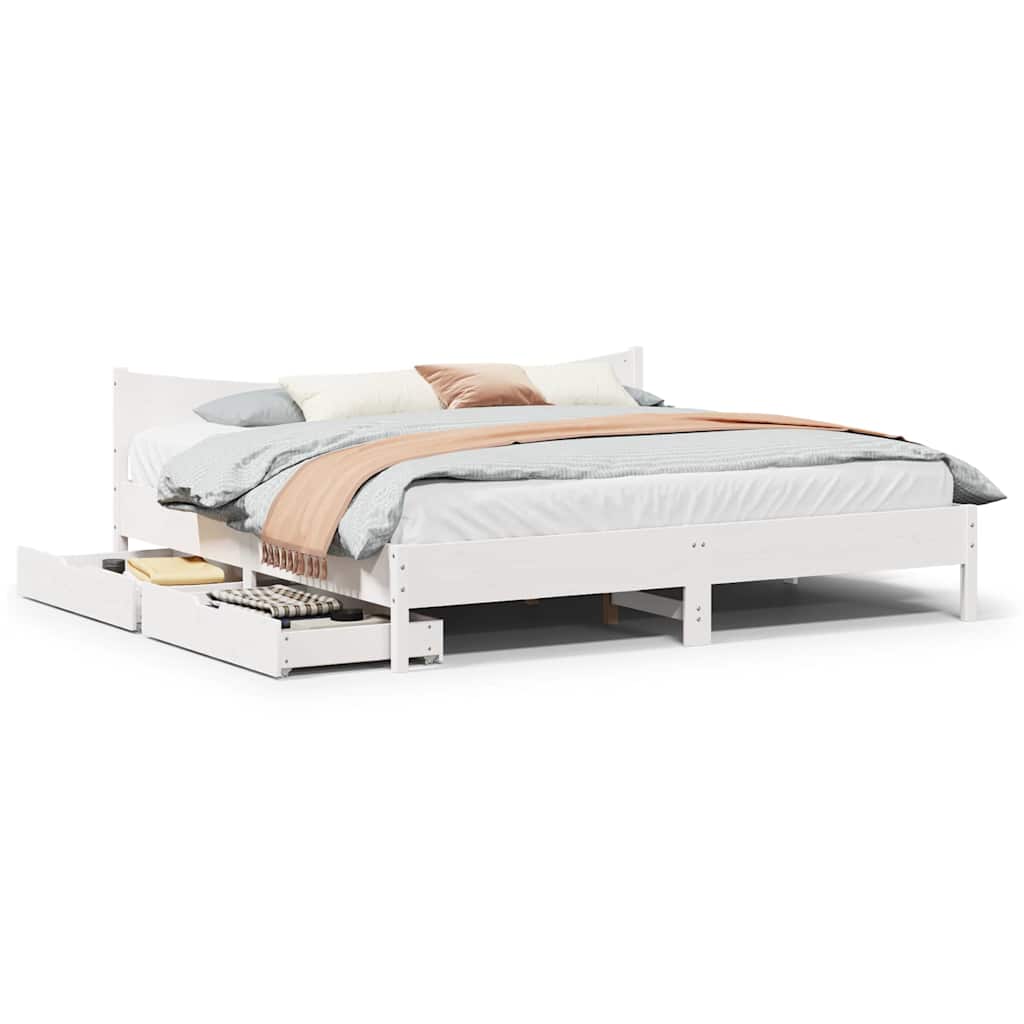 Bed Frame With Drawers Double Solid Wood Pine
