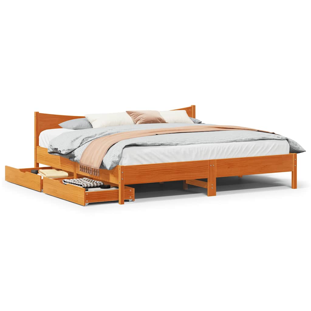 Bed Frame With Drawers Double Solid Wood Pine