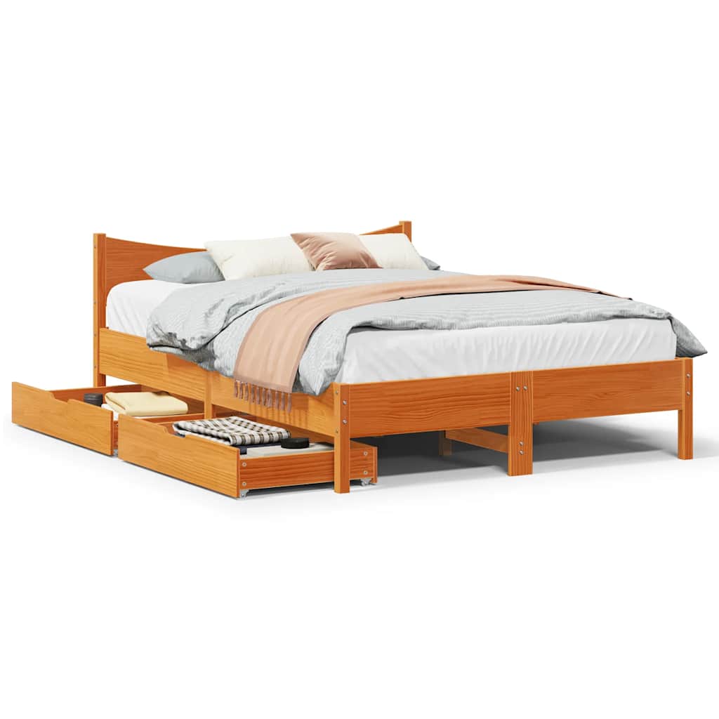 Bed Frame With Drawers Double Solid Wood Pine