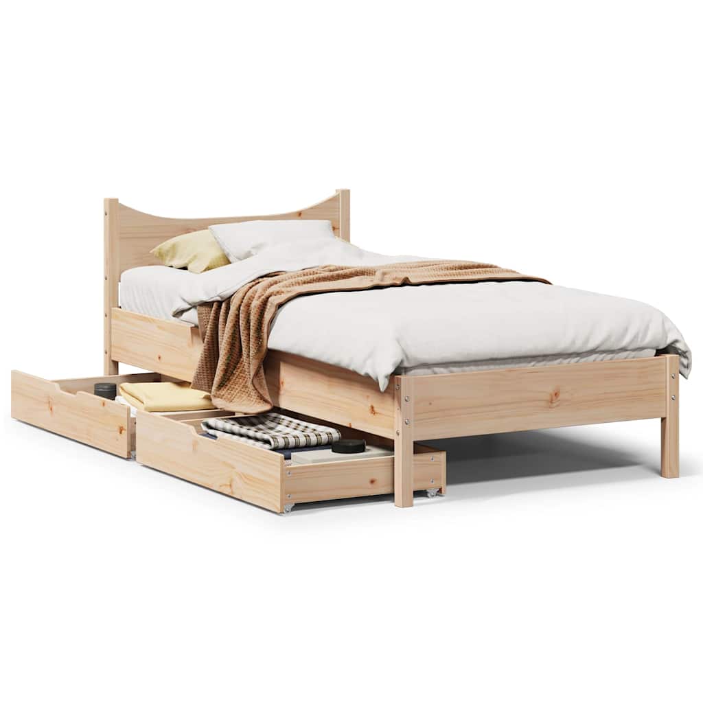 Bed Frame With Drawers Double Solid Wood Pine