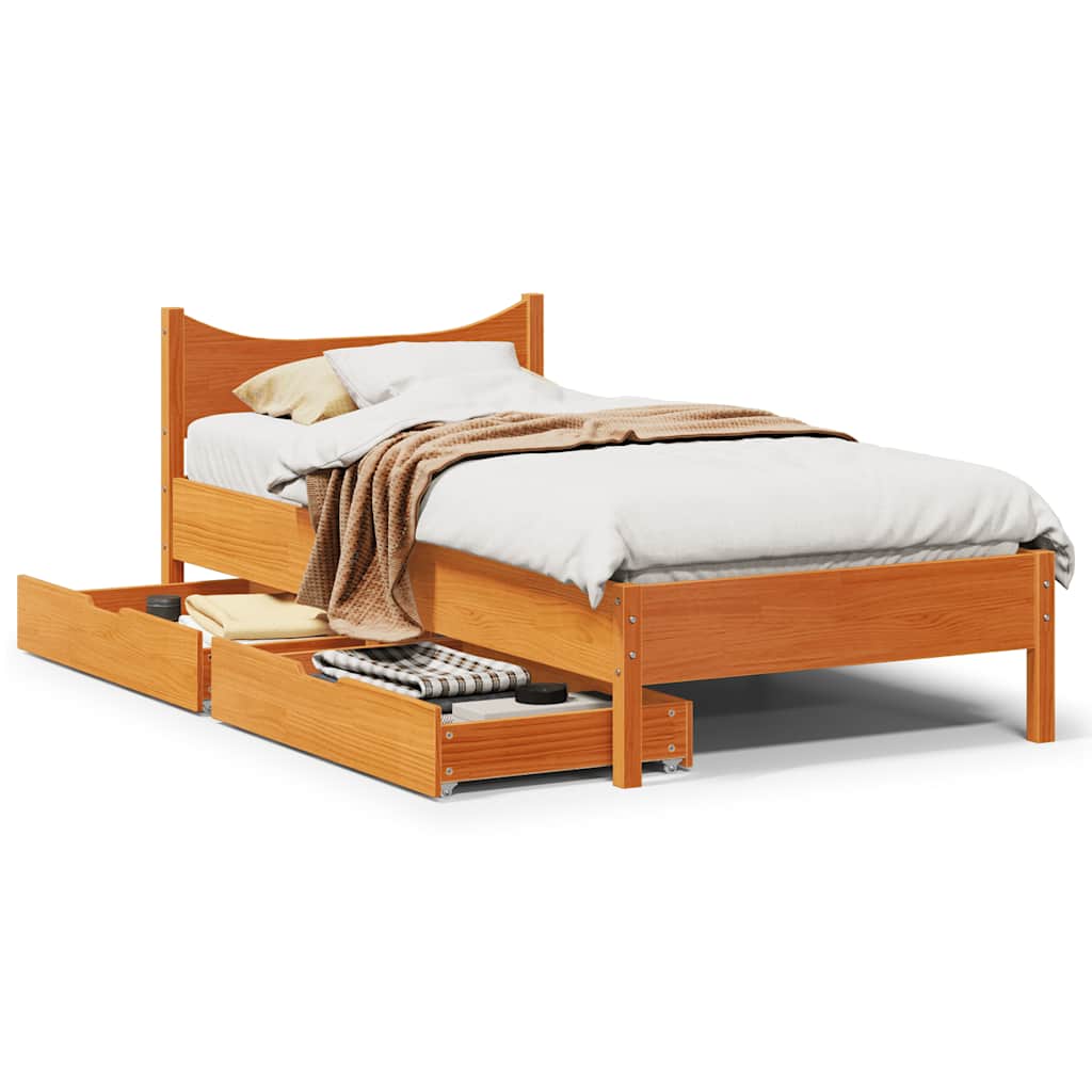 Bed Frame With Drawers Double Solid Wood Pine