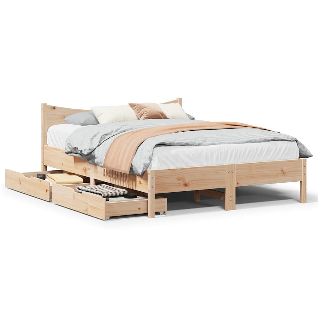 Bed Frame With Drawers Double Solid Wood Pine