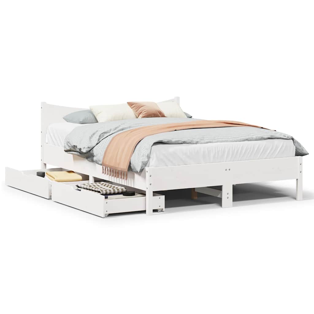 Bed Frame With Drawers Double Solid Wood Pine