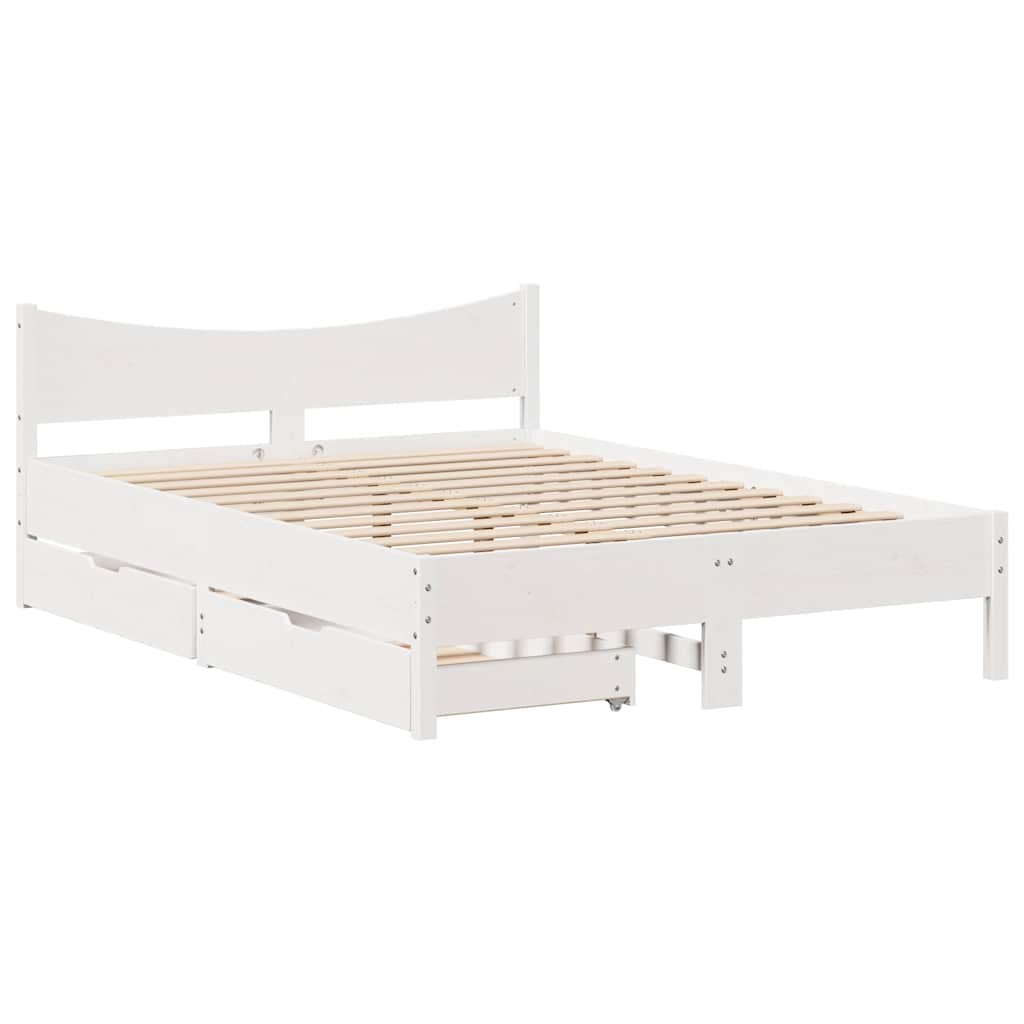 Bed Frame With Drawers Double Solid Wood Pine